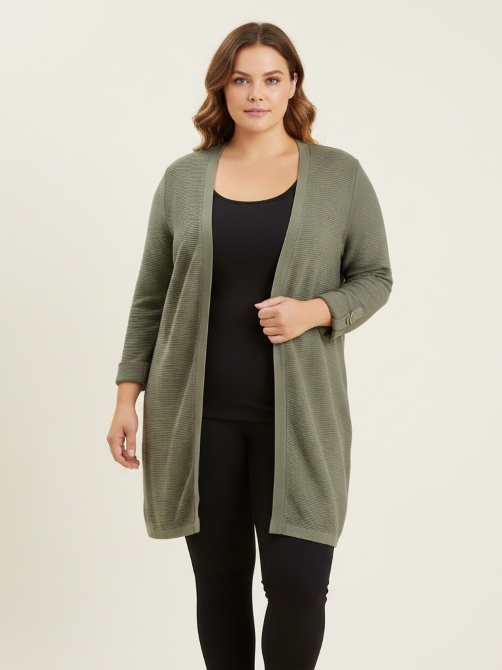 Chico’s | Like new green 3/4 sleeves ribbed knit cotton rayon long cardigan XL